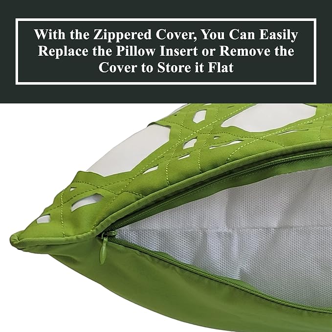 Edie At Home Antique Tile Print Square Decorative Throw Pillow for Patio Furniture, Sofa, Chair, or Bedroom, Reversible, Indoor and Outdoor Collection, 18 x 18 inches, Leaf Green/Black