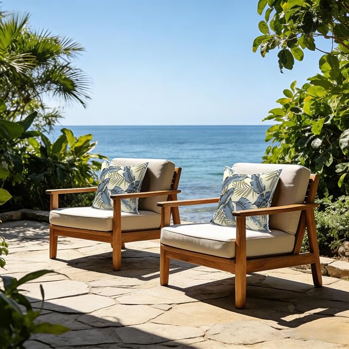 LVTXIII Set of 2 Patio Throw Pillows Waterproof 20"x20" Fade Resistant Outdoor Throw Pillows with Inserts, Fluffy Decorative Garden Toss Pillow Cushions for Home Patio Coach Sofa Use, ‌Lush Palm Blue