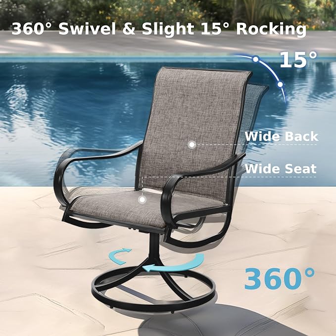 MFSTUDIO Outdoor Dining Set for 6, Round Patio Table and Chairs with Umbrella Hole, 7 Piece Patio Furniture Set with Swivel Chairs for Deck Backyard Garden