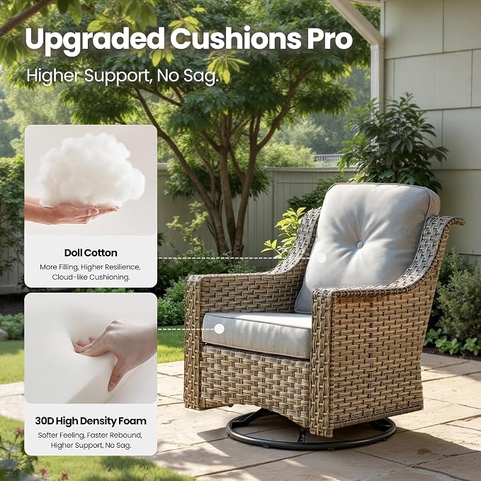 2 Piece Patio Furniture Set, Outdoor Wicker Chairs Set of 2 with Thick Cushion, Heavy Duty High Back Comfortable Chair for Small Balcony Porch Garden, Grey
