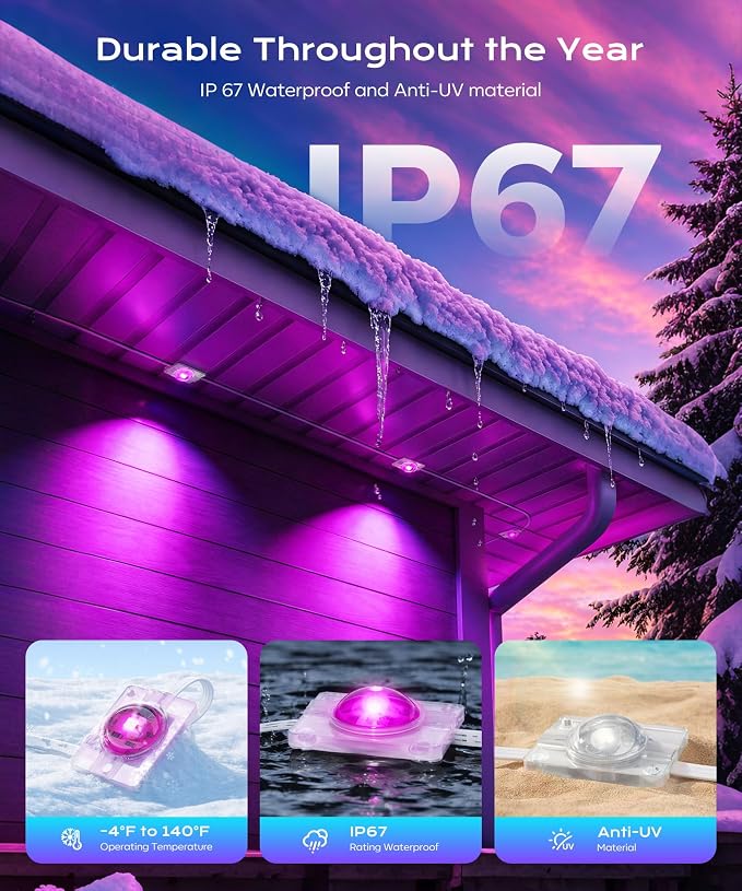 Permanent Outdoor Lights for House, 200ft Christmas RGB+IC Lights | 16 Million Colors & 50 Scene Modes, App/Remote Control, DIY Music Sync, Holiday Party Halloween Decor