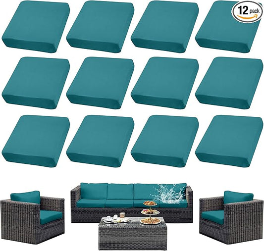 Outdoor Cushion Covers Set,12PCS Patio Furniture Couch Seat Slipcovers, Replacement for Sofa Sectional Chair(Cover，Only)