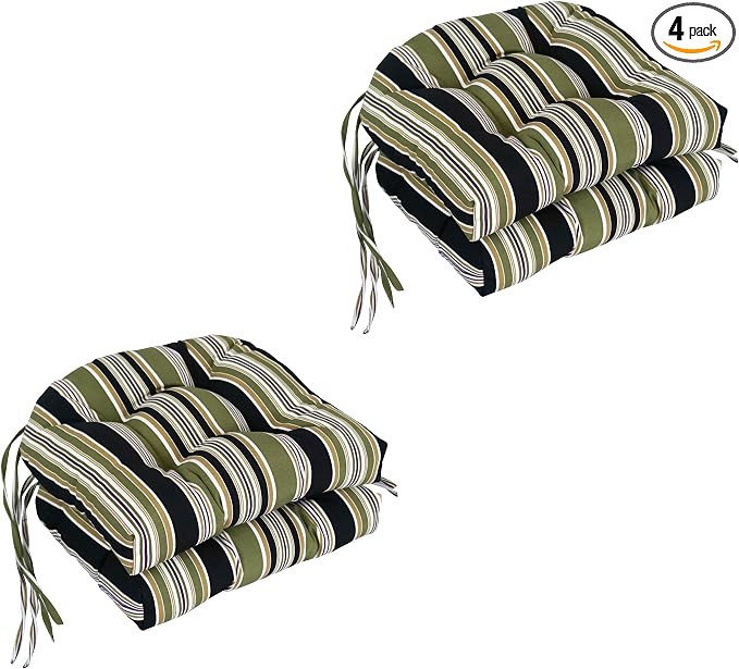 Blazing Needles Spun Polyester Patterned Outdoor U-Shaped Tufted Chair Cushions Set, Set of 4, 16", Eastbay Onyx