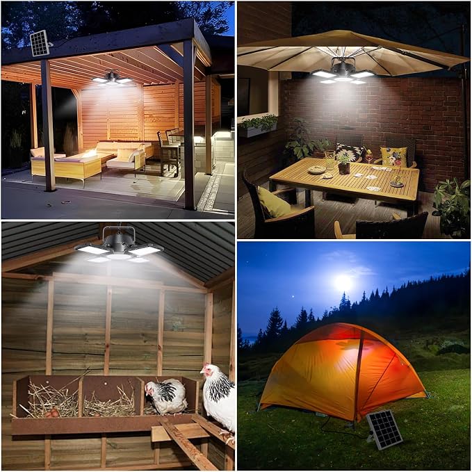 Solar Shed Light Outdoor Indoor, 176LED Solar Powered Motion Sensor Pendant Light Daytime Available, Solar Indoor Lights with 5 Lighting Modes & Remote for Shed Gazebo Barn Garage Home