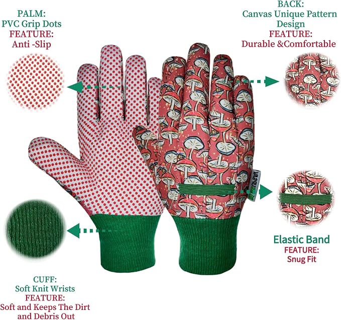 Gardening Gloves for Kids,Toddler,Children,Gift,Cute Pattern,Age3-8 | Canvas,Cute Floral Pattern,Anti-slip Dotted Palm,Soft Knit Wrist,Gardening Gift for Kid,Toddler,Daily Work,Outdoor Activities