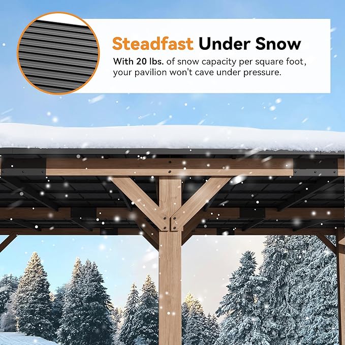 Modern Shade Supreme Cedar Wood Gazebo 20' x 20' with Hardtop Slope Roof, Wood Outdoor Carport Garage with Durable and Rot-Resistant, Supports Snow Loads and High Wind Speeds, Ideal for Backyard