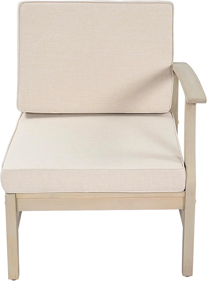 Christopher Knight Home Lila Acacia Wood Outdoor Patio Furniture Set for 6, Patio Conversation Set with 4-Seater Sofa + 2 Club Chairs and Coffee Table, Patio Sofa Set with Cushions, Light White+Sand