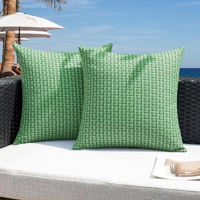 Kevin Textile Outdoor Waterproof 26"x26" Pillow Covers 2 Pack, Sage Green | Water Resistant Weaving Faux Linen Texture Throw Pillow Covers, Outside Decorative Pillowcases for Garden Patio Balcony Couch