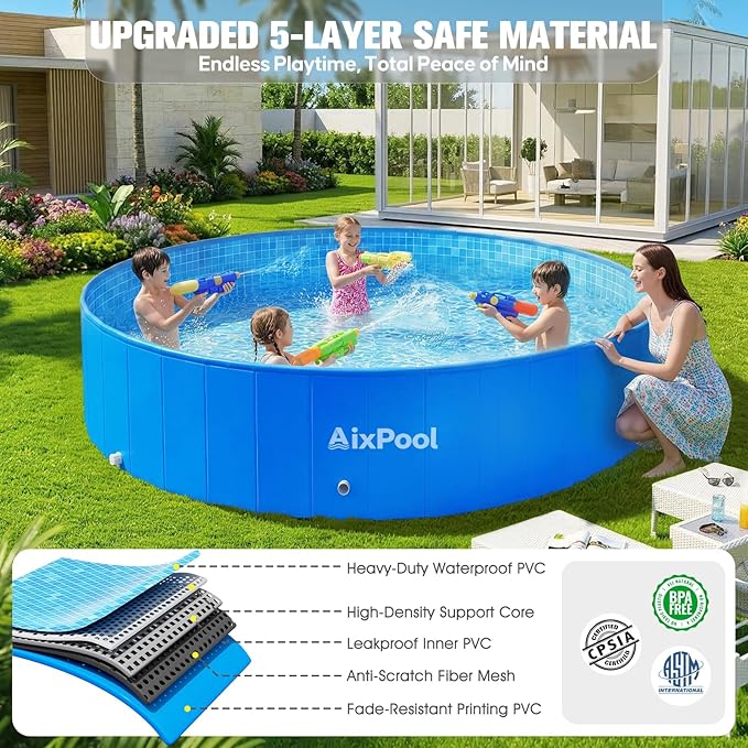 2026 Large Foldable Pool,Non-Inflatable Pool for Adult,Foldable Swimming Pool,Plastic Kiddie Portable Pool,Collapsible Kid Pool for Backyard,Oversized Easy Setup Family Pool for Adult,6.5FT