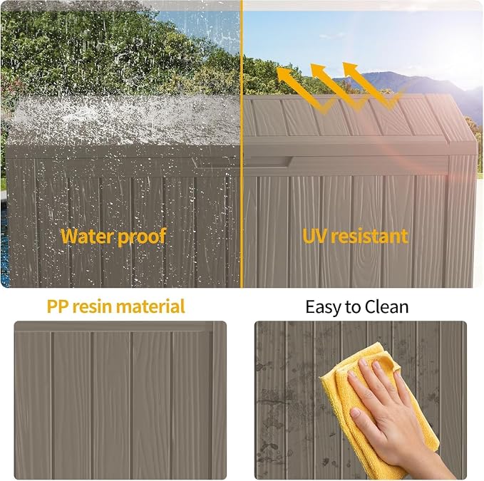 120 Gallon Lockable Waterproof Outdoor Storage Boxes For Patio, Outdoor Cushions, Garden Tools, All-Weather Resin Chest with Lock for Cushions & Tools, UV-Resistant, Slate Grey