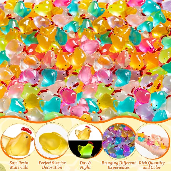 360PCS Luminous Mini Resin Chicken Tiny Chickens Bulk for Dollhouse | Miniature Chickens Animals Figurines Glow in The Dark, Micro Landscape DIY, Home Outdoor Party Decor