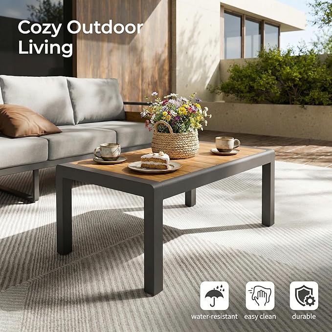ZANDOR Aluminum Outdoor Patio Furniture Set with Table,5 Seat, Grey | Rustproof,High weight capacity,Water-repellent,Washable Cover,All-Weather Resistant,Easy clean,for Poolside Backyard Deck