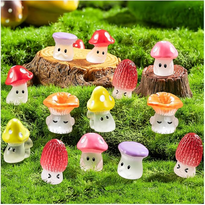 24pcs Mini Mushrooms Cute Resin Tiny Mushrooms Statue Fake Miniature Mushroom Figurines for Fairy Garden Terrarium Accessories Decor Micro Landscape Craft