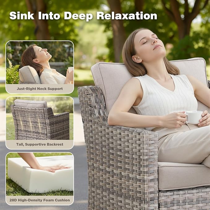 Belord Patio Chairs Set of 2 with 3-Seater Sofa, Outdoor Rattan Chairs for Deck Porch Garden, 5 Piece Patio Conversation Furniture Set,Beige