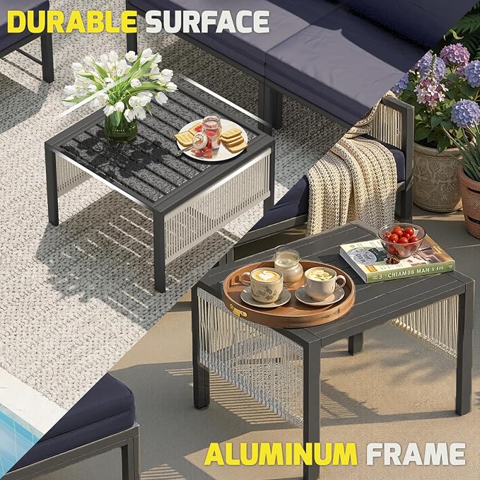 AECOJOY Aluminum Patio Furniture Set 8 Seats Outdoor Sectional Couch with Coffee Central Table Patio Conversation Sets for Porch Deck (Dark Blue, 8PCS, 8 Seat)