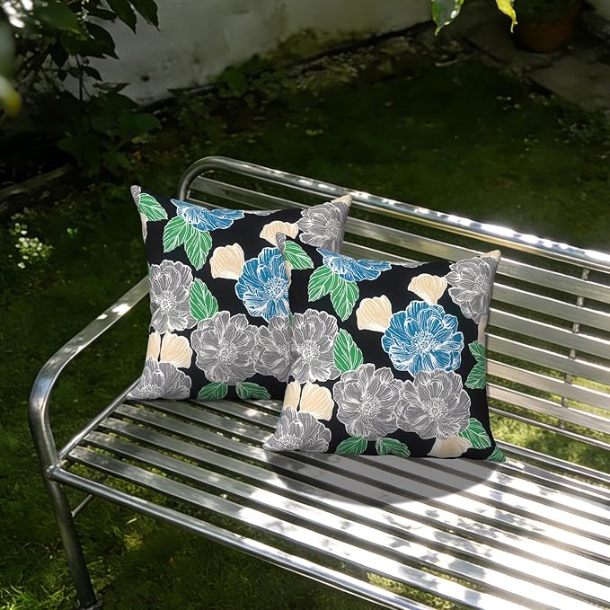 Outdoor Throw Pillow Covers 18x18 Inch, Decorative Pillow Covers for Patio Furniture, Peony Garden Modern Cushion Cases for Garden Couch Home Sofa, Pack of 2