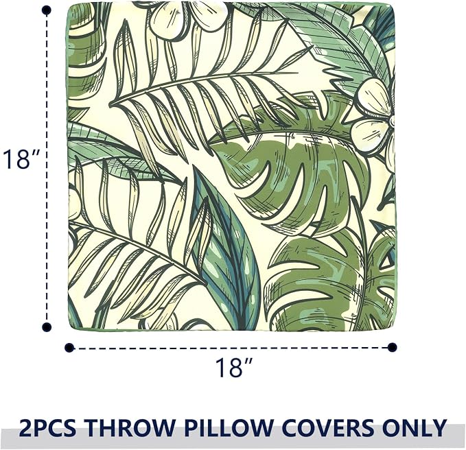 Outdoor Throw Pillow Covers 18x18 Inch, Decorative Pillow Covers for Patio Furniture, Tropical Paradise Modern Cushion Cases for Garden Couch Home Sofa, Pack of 2