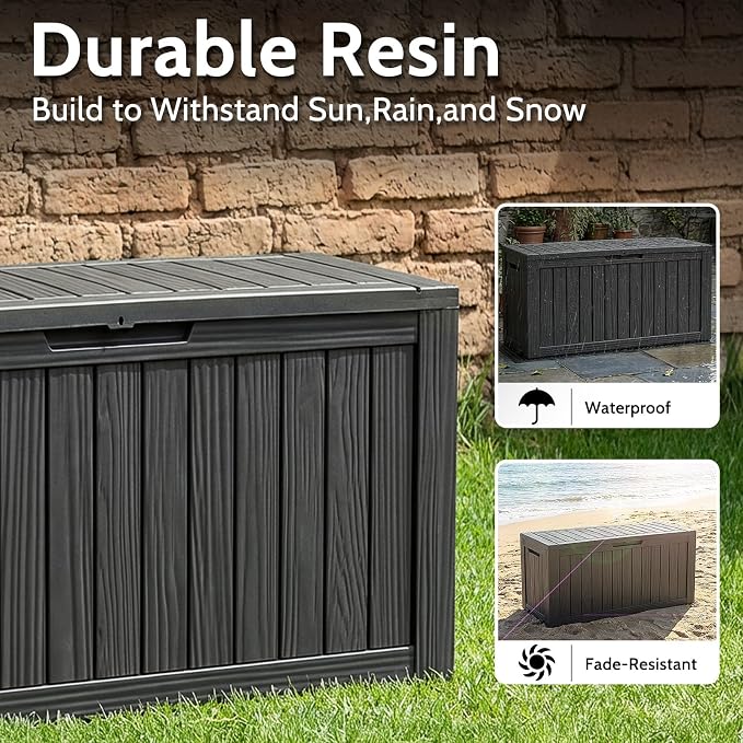 Deck Box Outdoor Storage Box Waterproof Large Resin Deck Box Indoor Outdoor Lockable Storage Container for Patio Furniture Cushions Garden Tools