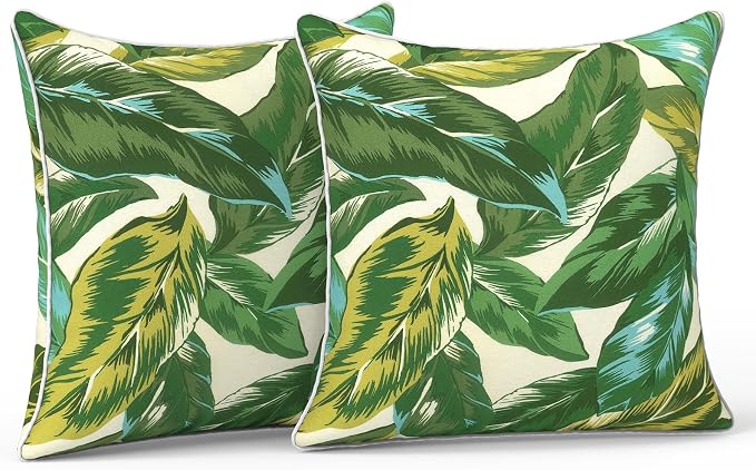 LVTXIII Outdoor Throw Pillow Covers 16x16 inch Waterproof Tropic Accent Pillow Cases Fluffy Outdoor Cushion Covers for Garden and Patio Furniture Decoration,2 Pack, Lush Leaf Jungle