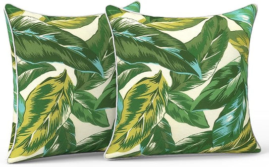 LVTXIII Outdoor Throw Pillow Covers 16x16 inch Waterproof Tropic Accent Pillow Cases Fluffy Outdoor Cushion Covers for Garden and Patio Furniture Decoration,2 Pack, Lush Leaf Jungle