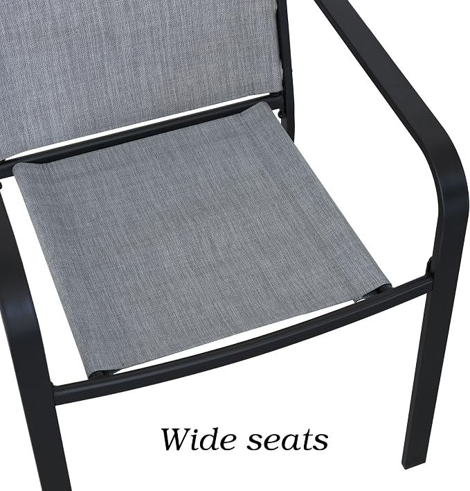 Anmutig 5 Piece Patio Dining Set 41 Inch Round Table Stackable Chairs Grey | Powder-Coated Steel Frame, Quick-Dry Textilene Mesh, Dual-Size Umbrella Hole, Weather Resistant, Patio, Garden, Backyard
