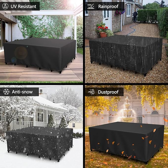Patio Furniture Covers 120" L x 108" W x 32" H Outdoor Table Furniture Cover Waterproof Rectangle 600D Patio Sectional Couch Set Cover for Deck Lawn and Backyard Wind Dust Proof Anti-UV 300x270x80cm