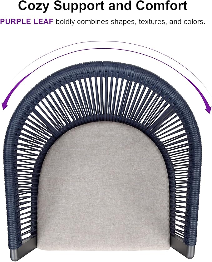 PURPLE LEAF Outdoor Dining Set for 8 All-Weather 10 Pieces Patio Aluminium Dining Oversized Table and Rope Weave Chairs Included Cushions for Backyard Indoor Kitchen Patio Furniture Set Gray and Navy
