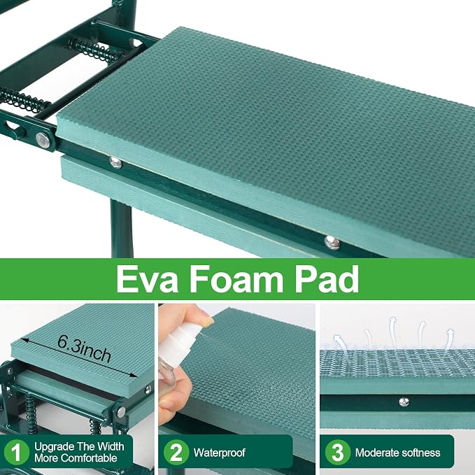 Garden Kneeler and Seat, Garden Bench for Kneeling and Sitting, Garden Stool and Kneeler with A Tool Pocket, Eva Soft Foam Pad for Kneeling and Seating, Gardening Gifts for Women Men Seniors Gardener
