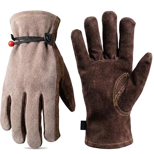 Leather Gardening Gloves for Men - Working Gloves for TIG/MIG Welding, Construction,Yard Work, Landscaping, Rose Gardening, BBQ Farm, Best Garden Gifts & Tools for Gardener (Brown, Large)