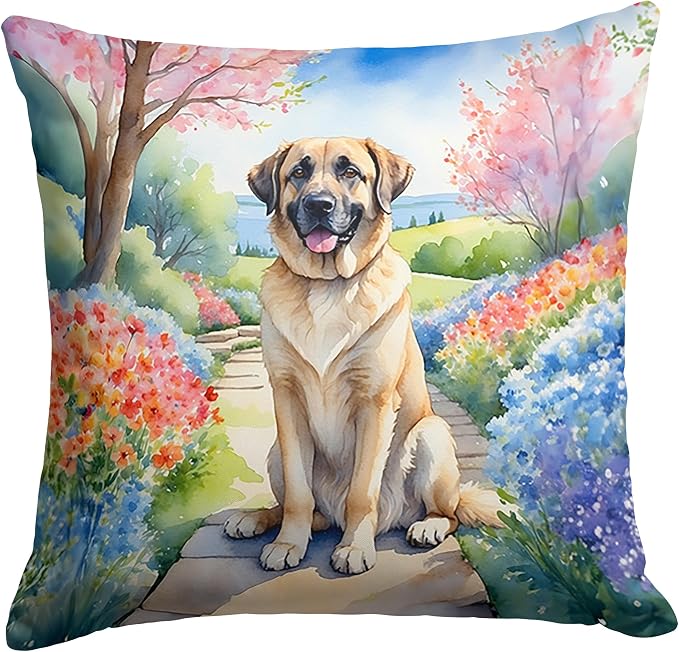 Caroline's Treasures Anatolian Shepherd Spring Garden Throw Pillow Machine Washable, Indoor Outdoor Decorative Pillow for Couch, Bed or Patio, 18Hx18W