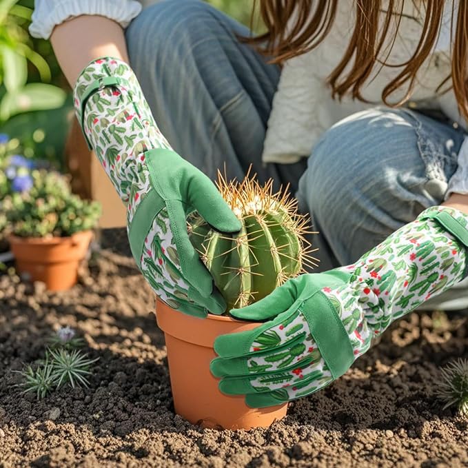 Trifabricy Gardening Gloves for Women, Leather Long Garden Gloves with Grip, Thorn-Proof Puncture-Resistant Work Gloves