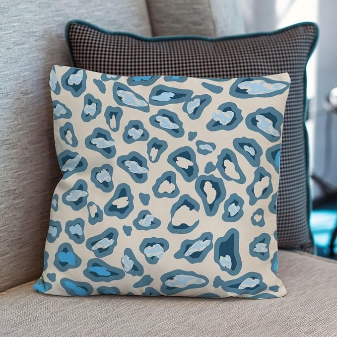 Throw Pillow Covers Chinoiserie Cheetah Print Throw Pillow Covers Abstract Blue-Green and Beige Pillow Cover Accent Outdoor Garden Decoration for Couch Sofa Patio 18x18 in