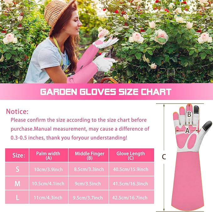 Gardening Gloves for Women Men, Long Thorn Proof Rose Pruning Glove | Womens Long Leather Garden Glove, Heavy Duty Gauntlet, Work Glove for Weeding, Yard Planting, Best Garden Gifts for Gardener