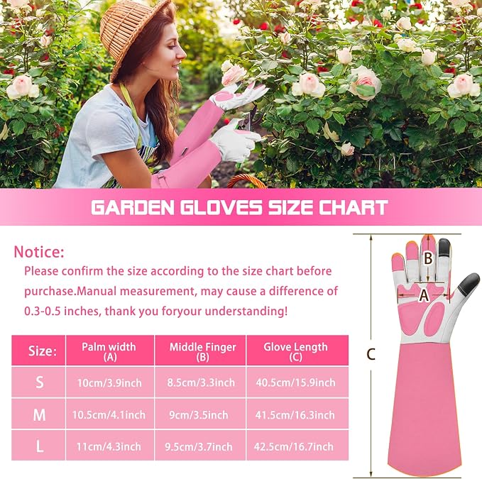 Gardening Gloves for Women Men, Long Thorn Proof Rose Pruning Glove | Womens Long Leather Garden Glove, Heavy Duty Gauntlet, Work Glove for Weeding, Yard Planting, Best Garden Gifts for Gardener