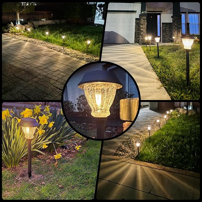 XMCOSY+ Solar Pathway Lights Outdoor, 8 Pack Decorative Crackled Glass Garden Lights, Soft Warm White Glow, Auto On/Off Waterproof Landscape Lighting for Yard Walkway Patio