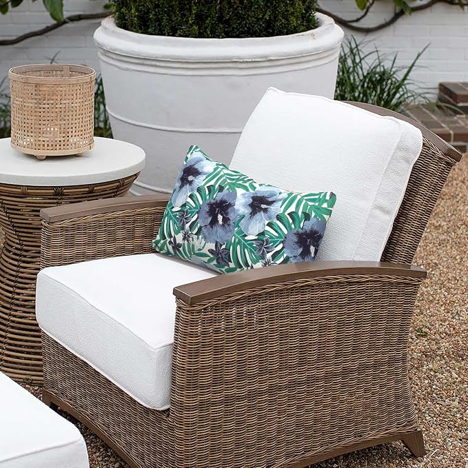 Outdoor Lumbar Pillows 12x20 inch, Rectangle Throw Pillows with Inserts, Decorative Lumbar Cushions for Patio Furniture Garden Couch Home Sofa Office Chair, Pack of 2,Blue Salmone Tropical