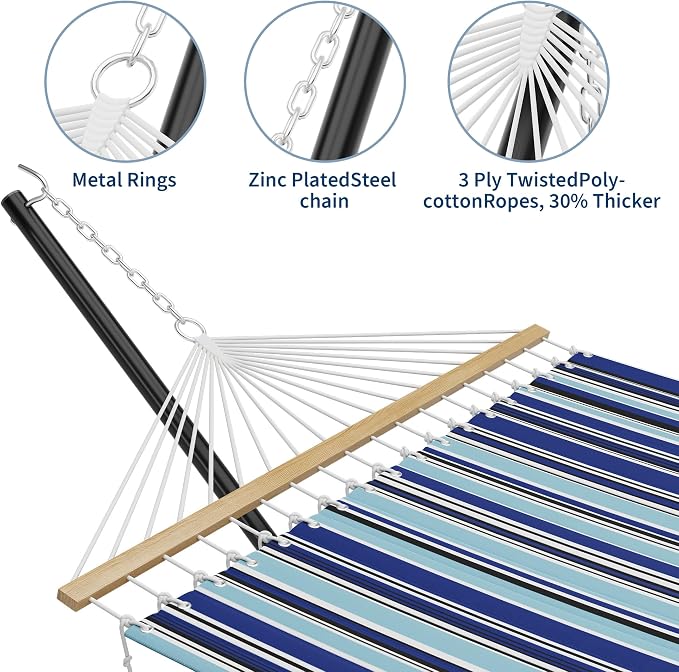 Double Hammock with Stand for 2 Person, Outdoor Freestanding Hammock Bed with 475lb Capacity - Heavy Duty Steel Frame, Quilted Pillow & Portable Carry Bag, Easy Assembly, Blue