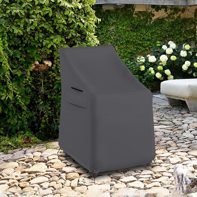 Seal Skin Covers Waterproof High-Back Chair Cover, Heavy Duty Outdoor Furniture Cover with Drawstring, Air Vent, Durable Fabric (Black, 27" L x 27W x 49" H)