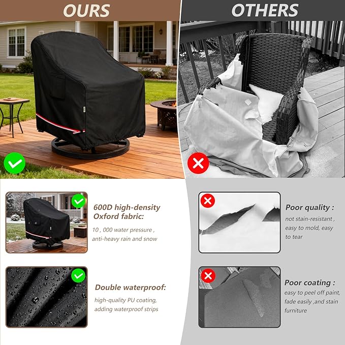 Patio Chair Covers for Outdoor Furniture Waterproof 4 Pack, Heavy Duty Waterproof Outdoor Swivel Chair Cover (35"W x37"D x36"H - Black)