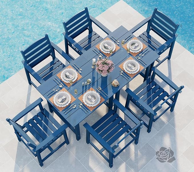 Anbuy Patio HDPE Dining Table Sets, Patio Dining Chairs Set of 2 - HDPE Outdoor Dining Chair for Various Scenes in Outdoor, Dining Room, Garden (Blue)