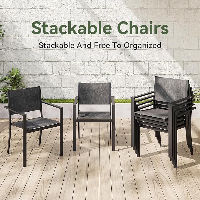 Aoxun 7-Piece Patio Table and Chairs Set for 6, All Weather Outdoor Dining Set with 6 Textilene Chairs and 1 Rectangular Metal Table, Patio Dining Sets for Backyard, Garden and Poolside, Grey