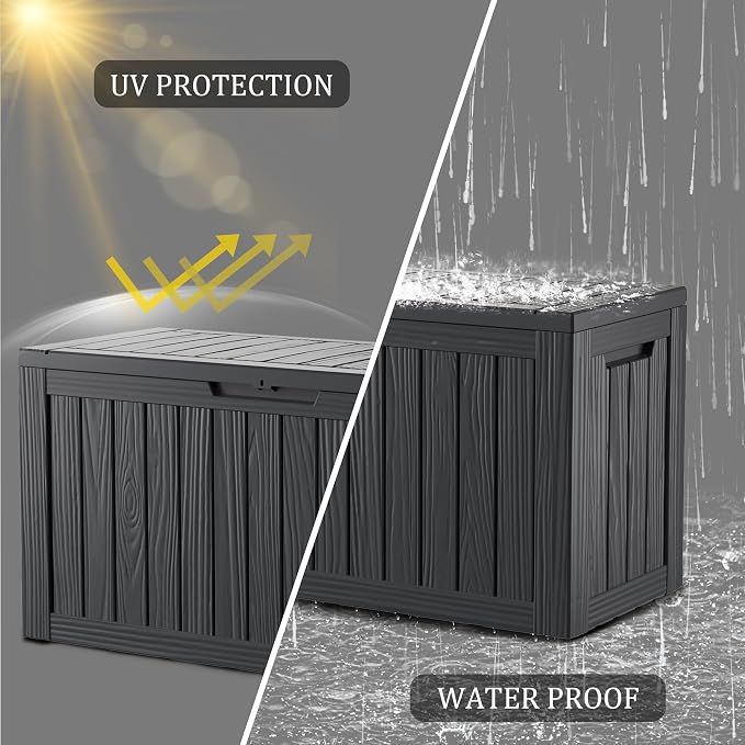 Outdoor Storage Box, 90 Gallon Waterproof Deck Box [Upgraded 3.0], Robust Weatherproof Organizer for Deep-Seat Cushions, Sports Equipment, Lockable Garden Tool Bench Seat, Side Yard, Black