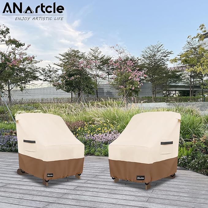 ANartcle Patio Chair Covers,600D Waterproof Heavy Duty Outdoor Lawn Furniture Covers,Patio Swivel Chair Covers for Outdoor Furniture,(35W x 37D x 36H inches) Beige&Brown