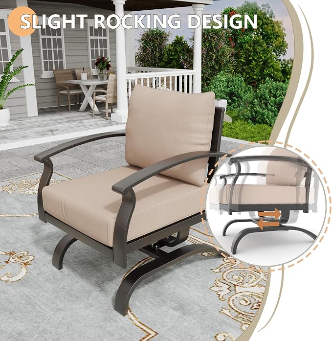 Metal Patio Furniture Set,4 Pieces 5 Seats Patio Sectional Outdoor Furniture Set with Rectangular Coffee Table,Patio Conversation Sets with 5.1" Thickened Cushions,SandSand