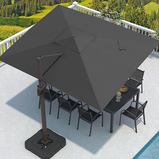 9' X 12' Cantilever Patio Umbrella Rectangular Outdoor Large Offset Umbrellas with 7 Tilts Adjustable 360°Rotation for Deck Pool Garden Backyard, Grey
