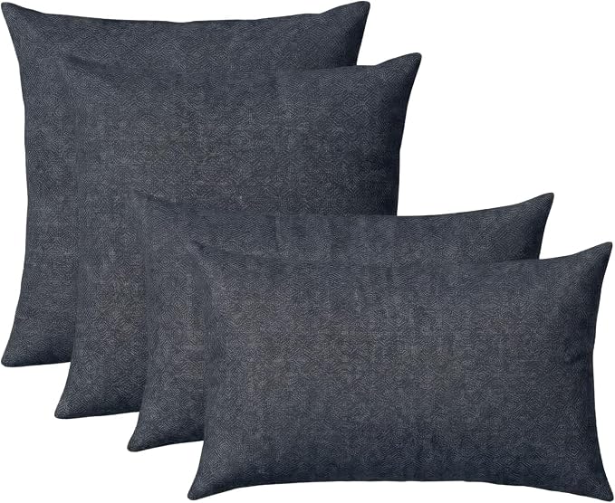 RSH DECOR: Sunbrella Lumbar & Square Pillows Set of 4 | 20" x 12" & 20" x 20" | Water and Fade-Resistant Fabric | Outdoor Throw Pillows for Patio Furniture | Made in USA (Sancy Denim)