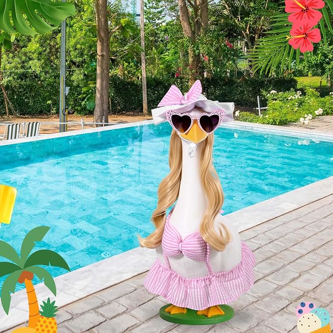 JcHrmers Bikini Goose Outfit Summer Porch Goose Outfits Hawaiian Lawn Goose Clothes Fits 23" Cement Plastic Goose Statue for Summer Outdoor Garden Yard Patio Art Decor