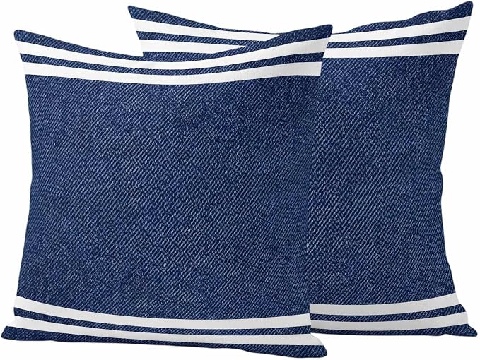 Denim Texture Outdoor Waterproof Throw Pillow Covers 16 x 16 Inches Set of 2 Denim Texture Welcome Navy Blue Decorative Cushion Cover Pillowcase for Garden Patio Tent Beach Livingroom Sofa Couch