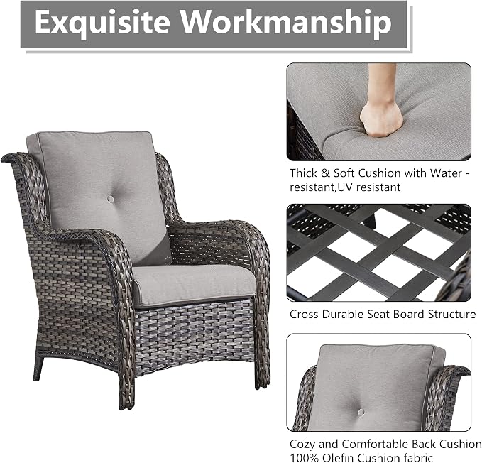 Rilyson Wicker Patio Furniture Set - 4 Piece Rattan Outdoor Sectional Conversation Sets with 2 Chairs and 2 Ottomans for Porch Deck Garden(Mixed Grey/Grey)