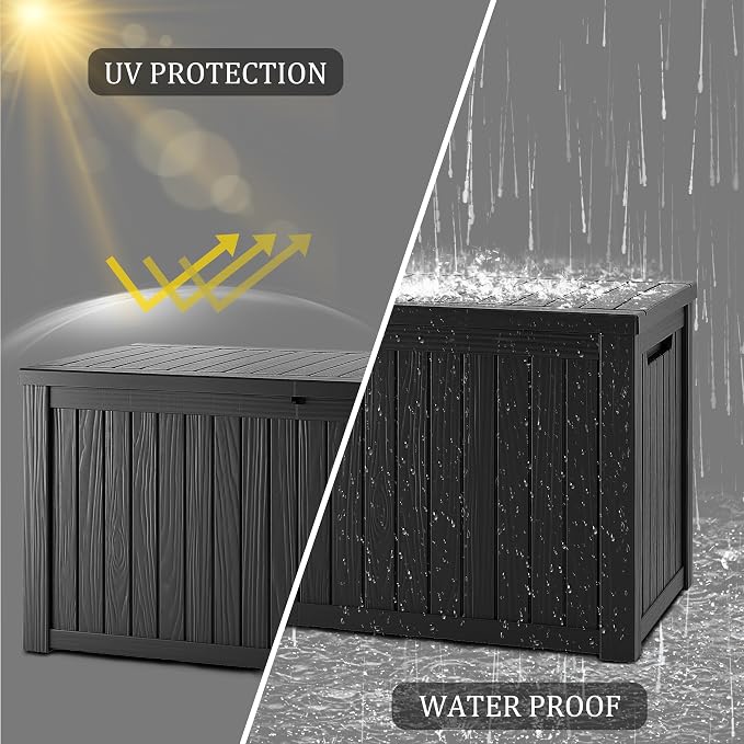 200 Gallon Waterproof Large Resin Deck Box Indoor Outdoor Lockable Storage Container for Patio Furniture Cushions Garden Tools, Black